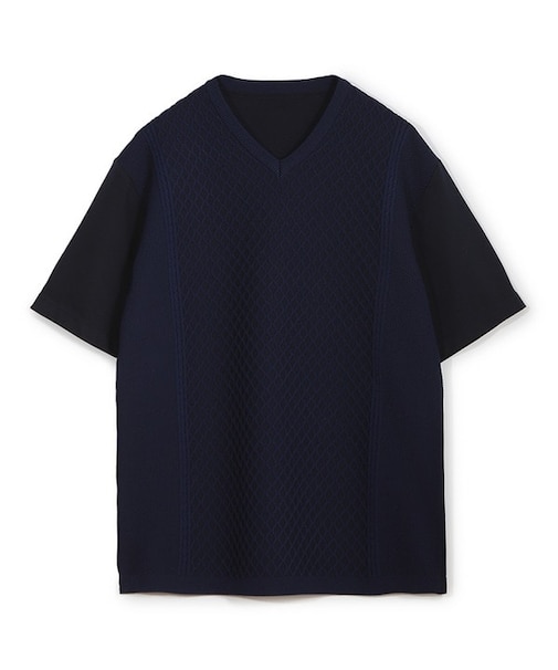 サマーニットコンビVネック半袖Tシャツ