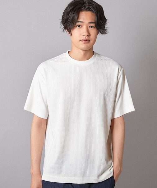 チェックジャガード×袖ポンチ 異素材Tシャツ
