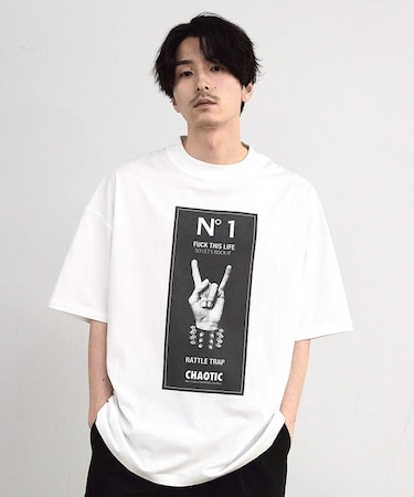 【CHAOTIC】別注メロイックサインプリントオーバーサイズTシャツ