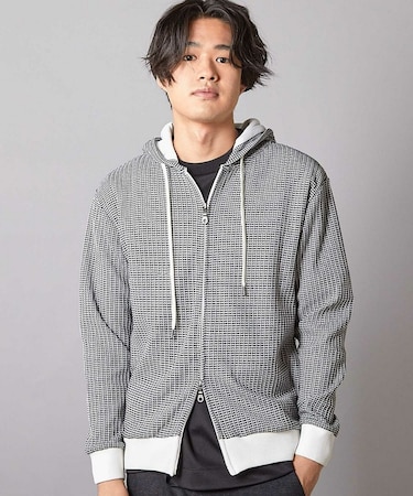 ワッフルニット ジップアップパーカー