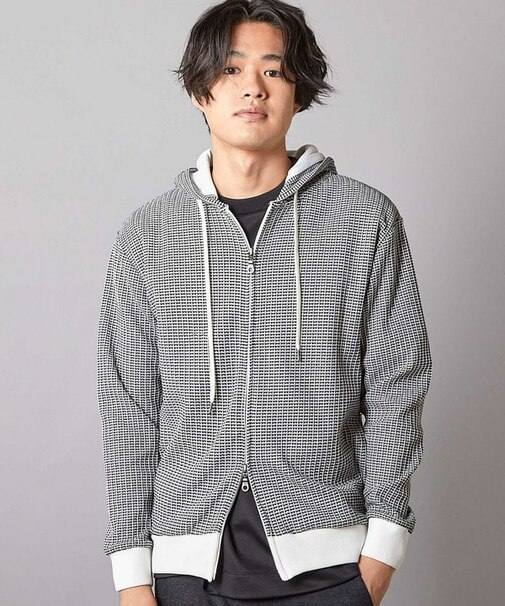 ワッフルニット ジップアップパーカー