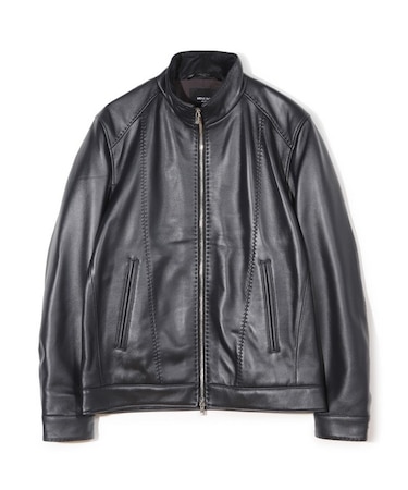 スタンドカラーシングルライダース ラムレザージャケット
