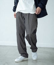ストレッチヒッコリーワンタックワイドテーパードパンツ