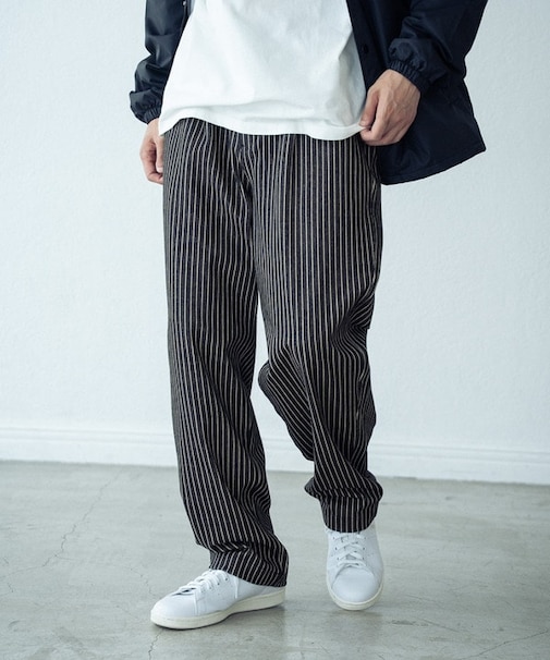 ストレッチヒッコリーワンタックワイドテーパードパンツ