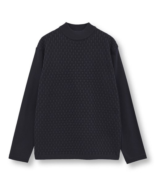 ニットコンビ モックネック長袖Tシャツ