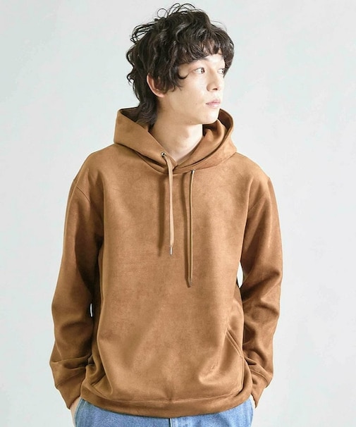 リラックスフィットフェイクスウェード パーカー