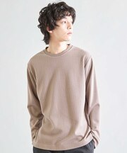 異素材コンビ ワッフルジャガードTee