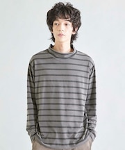 フェードジャガードボーダー モックネックTシャツ