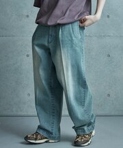 セミワイドデニムタックパンツ