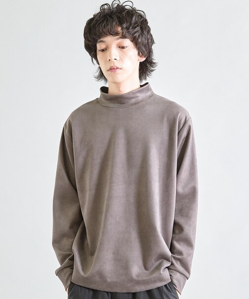 ライトフェイクスエードポンチモックネック