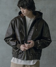 ビンテージシンセティックレザーA-2タイプパーカーブルゾン