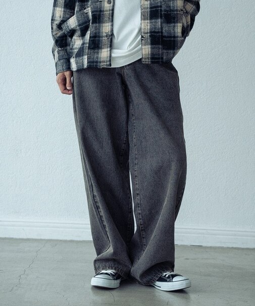 12ozスラブデニム5ポケットワイドストレートパンツ