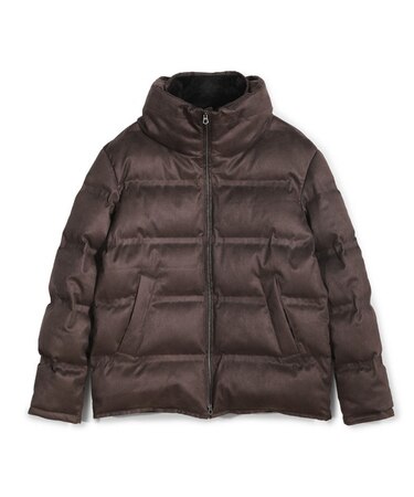 スエード調ツイルプリントダウンジャケット