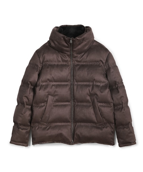 スエード調ツイルプリントダウンジャケット