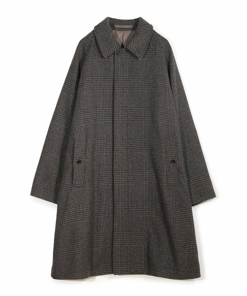 グレンチェックウール ステンカラーコート