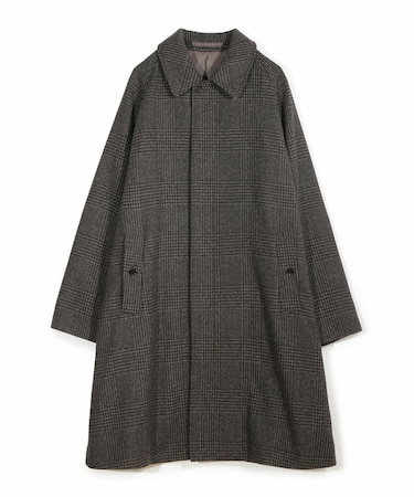 グレンチェックウール ステンカラーコート