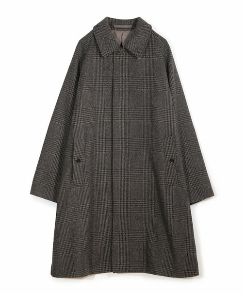 グレンチェックウール ステンカラーコート