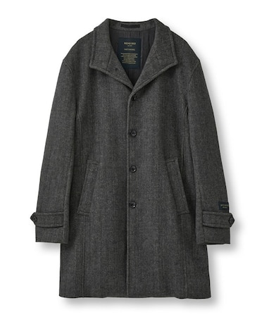 Super140ウールヘリンボーンビーバー スタンドカラーコート