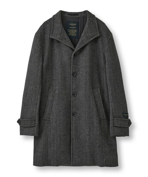 Super140ウールヘリンボーンビーバー スタンドカラーコート