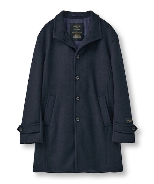 Super140ウールヘリンボーンビーバー スタンドカラーコート