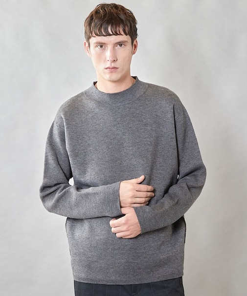 【ウォッシャブル素材】モックネック Wフェイスリバーシブルニット