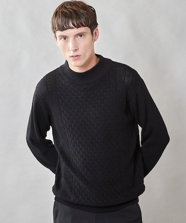 【ウォッシャブル素材】モックネックハイゲージ ウール混ニット