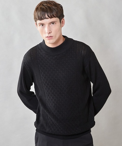 【ウォッシャブル素材】モックネックハイゲージ ウール混ニット