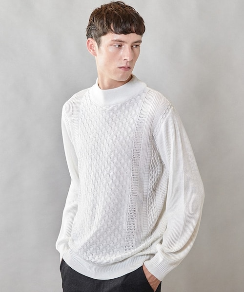 ウォッシャブル素材】モックネックハイゲージ ウール混ニット
