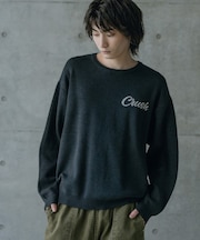 Wジャガードオーバーサイズロゴプルオーバーニット