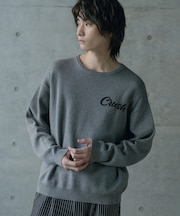 Wジャガードオーバーサイズロゴプルオーバーニット