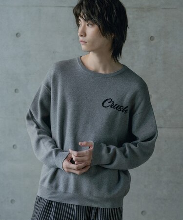 Wジャガードオーバーサイズロゴプルオーバーニット