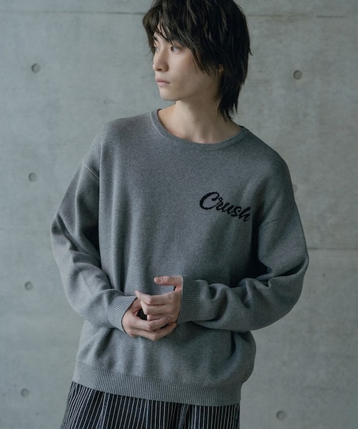 Wジャガードオーバーサイズロゴプルオーバーニット