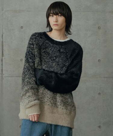 モヘア風Wジャガードグラデーションニット