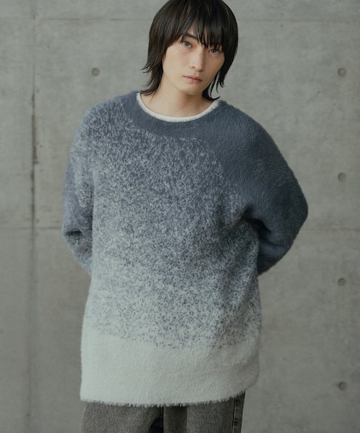 モヘア風Wジャガードグラデーションニット