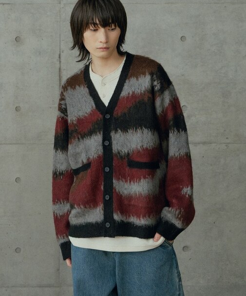 カモフラ風Wジャガードカーディガン