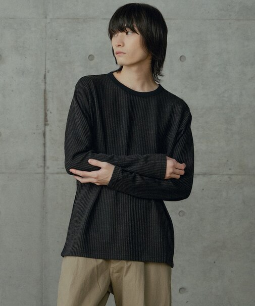 ニットライクストライプカットロンT