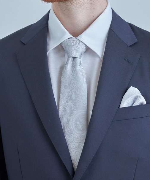 シャドーペイズリー×ドット柄シルクネクタイ