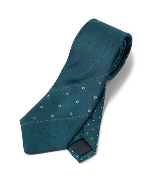 シャドーペイズリー小紋柄xピンドット柄クレリックタイ｜メンズビギの