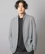 ワッフルニットジャガード スタンドカラージャケット