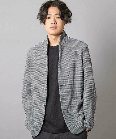 ワッフルニットジャガード スタンドカラージャケット