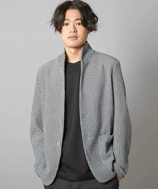 ワッフルニットジャガード スタンドカラージャケット