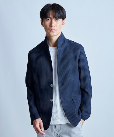 ワッフルニットジャガード スタンドカラージャケット