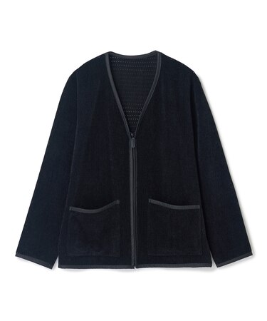 シアーメッシュスエード ジップカーディガン＜通気性＞＜ストレッチ＞