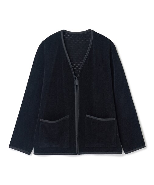 シアーメッシュスエード ジップカーディガン＜通気性＞＜ストレッチ＞