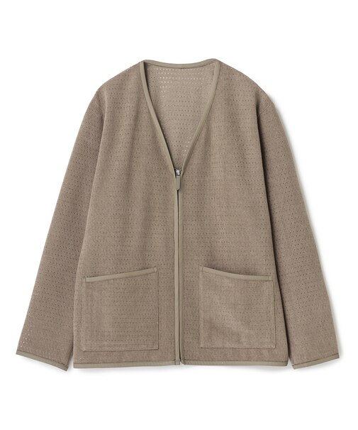 シアーメッシュスエード ジップカーディガン＜通気性＞＜ストレッチ＞