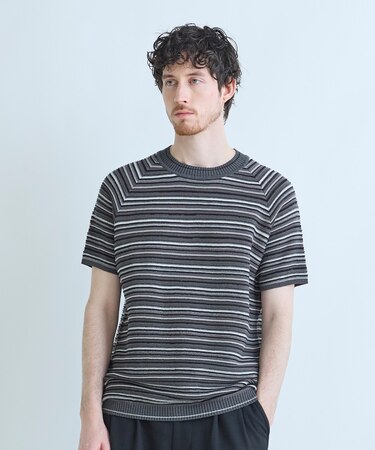 マルチカラーボーダー半袖ニットTシャツ