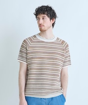 マルチカラーボーダー半袖ニットTシャツ