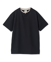 フェイクレイヤードキーネック半袖Tシャツ