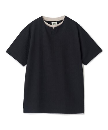 フェイクレイヤードキーネック半袖Tシャツ