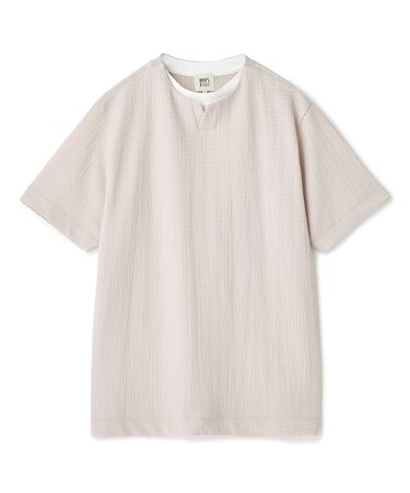 フェイクレイヤードキーネック半袖Tシャツ